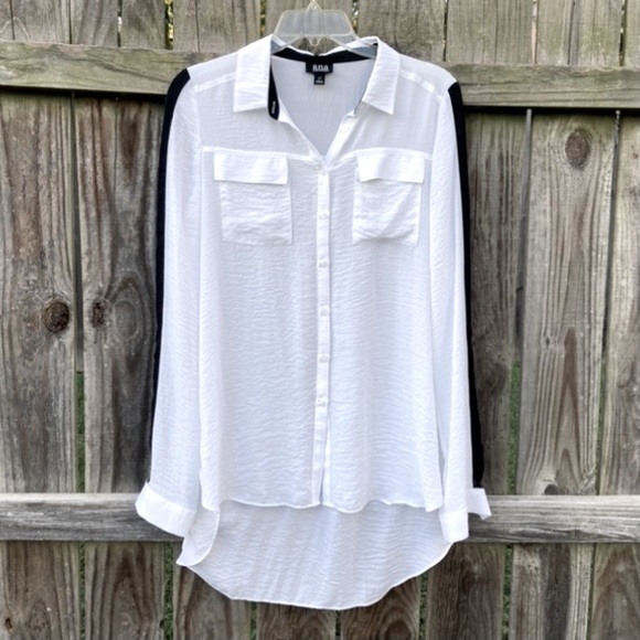 a.n.a Tops - a.n.a, lightweight blouse, white w/ black. L-tall
